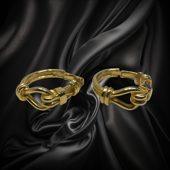 Vintage 1980's Kenneth Jay Lane Knot Hoop Gold Tone Leverback Earrings Modernist - Picture 2 of 6